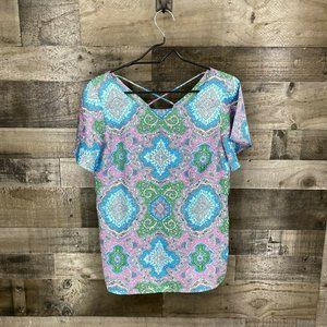 Talbots Short Sleeve Paisley Top Blouse Size Small